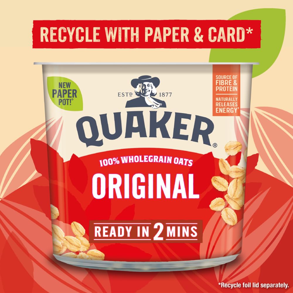 Quaker Oat So Simple Original Porridge Pots - 45g Pots, Pack of 8 | Wholegrain Oats