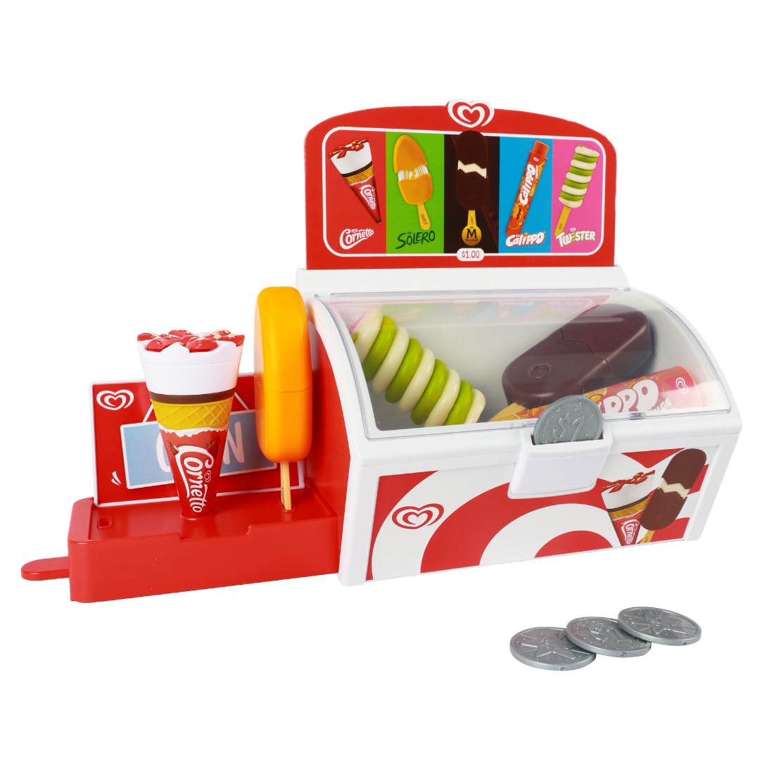 Casdon Walls Ice Cream Freezer Toy - Pretend Shop Playset for Children Aged 2+ | Includes 5 Ice Creams