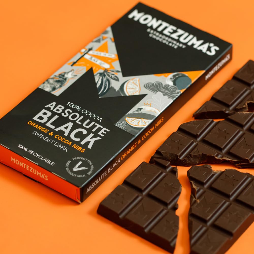 Montezuma - Absolute Black 100% Cocoa Dark Chocolate with Orange & Cocoa Nibs 90g Bar 3