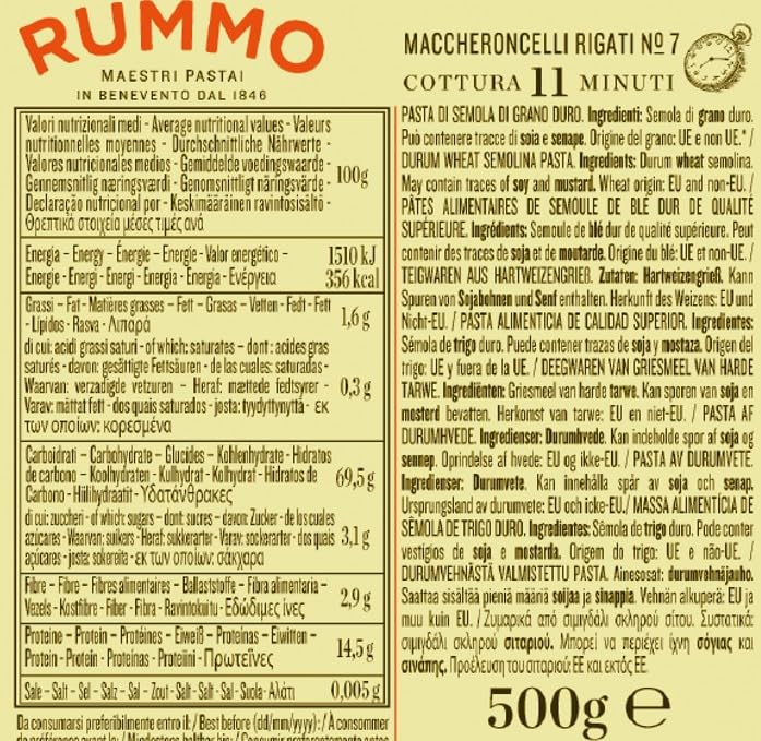 Rummo Maccheroncelli Rigati No. 7 – 500g Ridged Italian Pasta 8