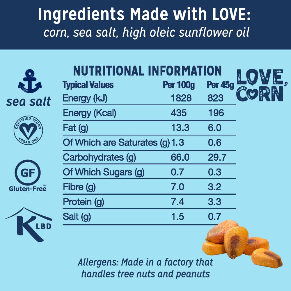 LOVE CORN Sea Salt Crunchy Corn Snack 45g x 10 Bags – Vegan Gluten Free Healthy Snack 3