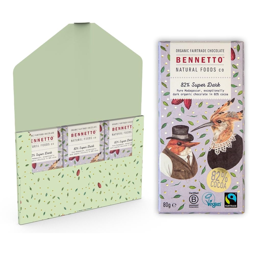 Bennetto 82% Super Dark Organic Chocolate Bar - Single Origin Ecuadorian Cocoa, Vegan & Gluten-Free