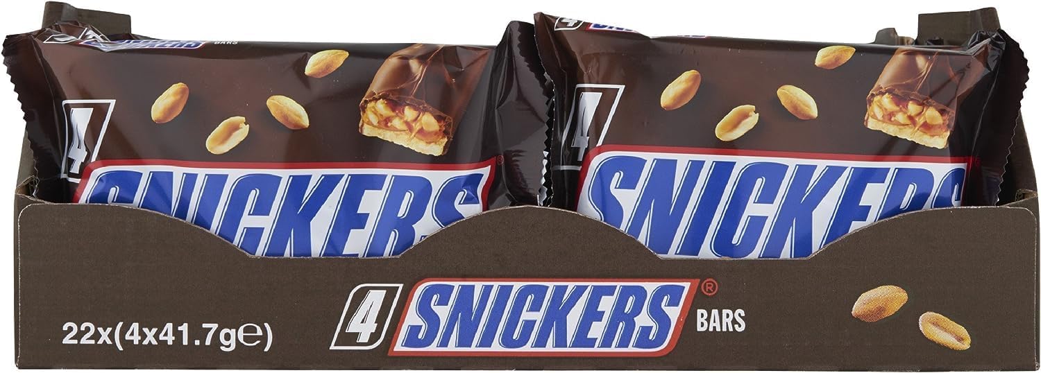 Snickers Chocolate Bars Multipack, 4 Pack of Milk Chocolate Snacks with Peanuts, Caramel & Nougat 5