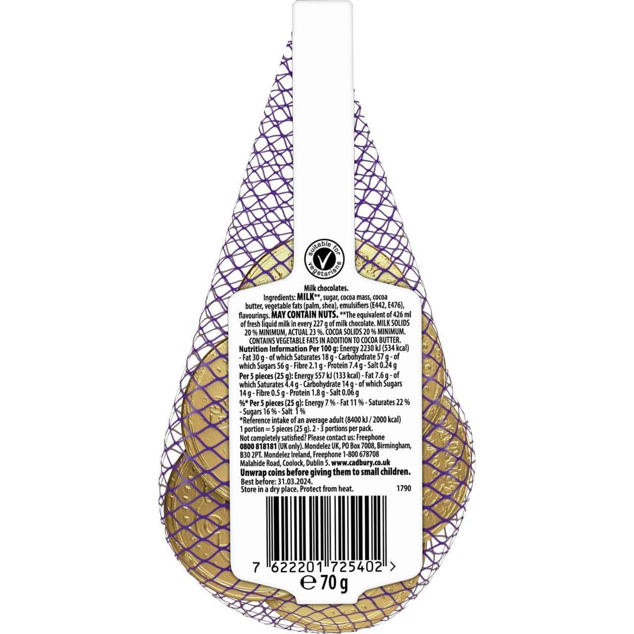 Cadbury Dairy Milk Coins 70g - Milk Chocolate Treats for Sharing