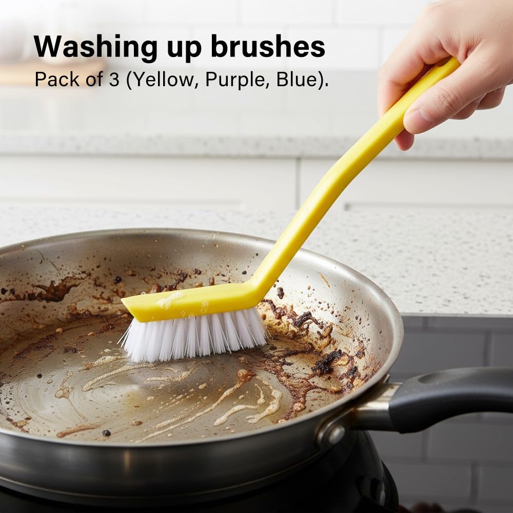 Vivo Technologies Kitchen Brushes - Pack of 3 | Removes Burnt Food & Grease | Non-Slip Grip 2