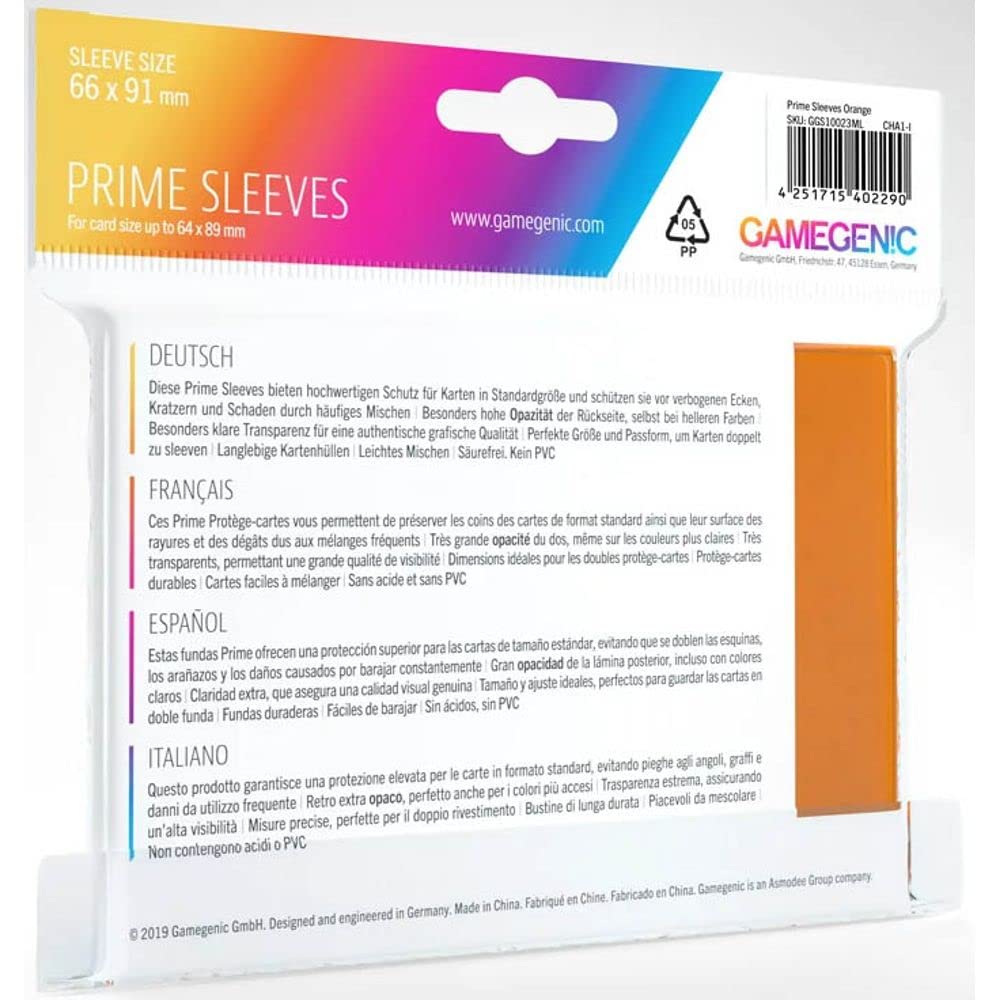 Gamegenic Prime Sleeves (100-Pack) - Orange, Ideal for Double-Sleeving 3