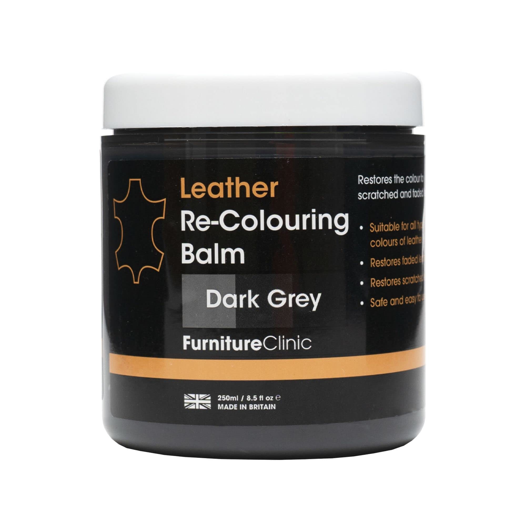 Furniture Clinic Leather Recolouring Balm - Dark Grey for Sofas, Car Seats, Shoes & Clothing
