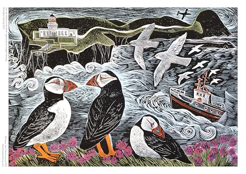 Flame Tree Adult Sustainable Jigsaw Puzzle - Angela Harding Fair Isle Puffins, 1000-Piece 4