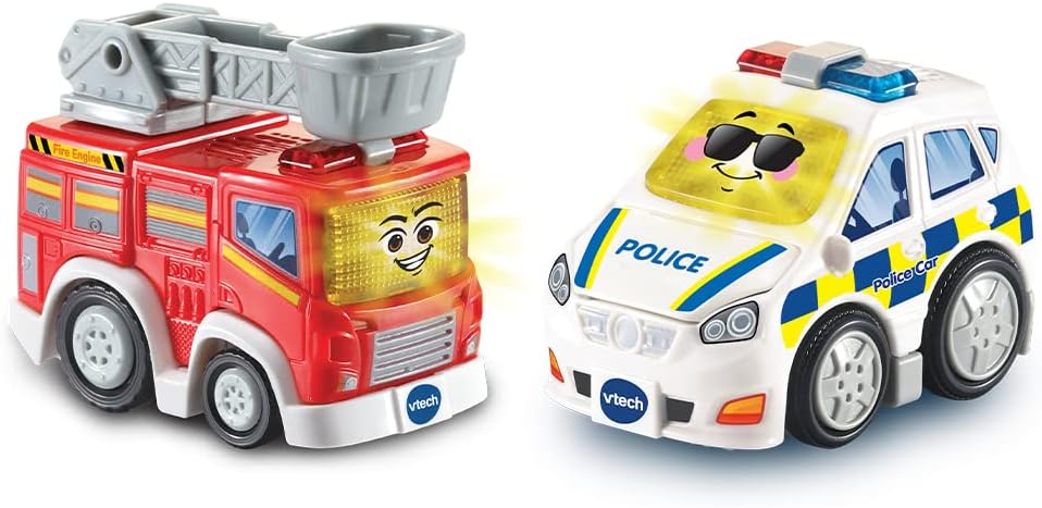 VTech Toot-Toot Drivers 2 Car Rescue Pack with Fire Engine and Police Car - Interactive Musical Vehicle Set for Toddlers 1-5 Years