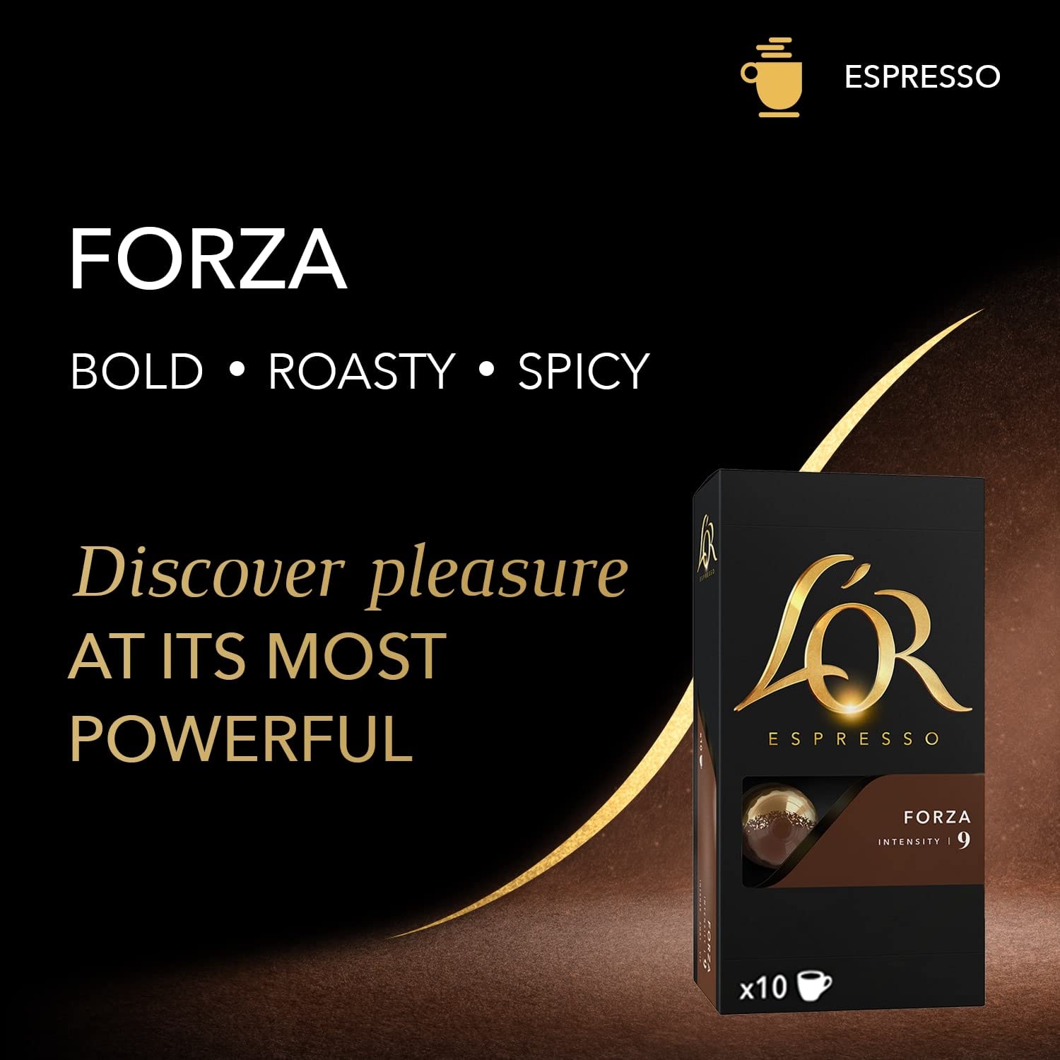 L'OR Espresso Forza Coffee Pods x10 Intensity 9 - Aluminum Capsules for Nespresso Machines
