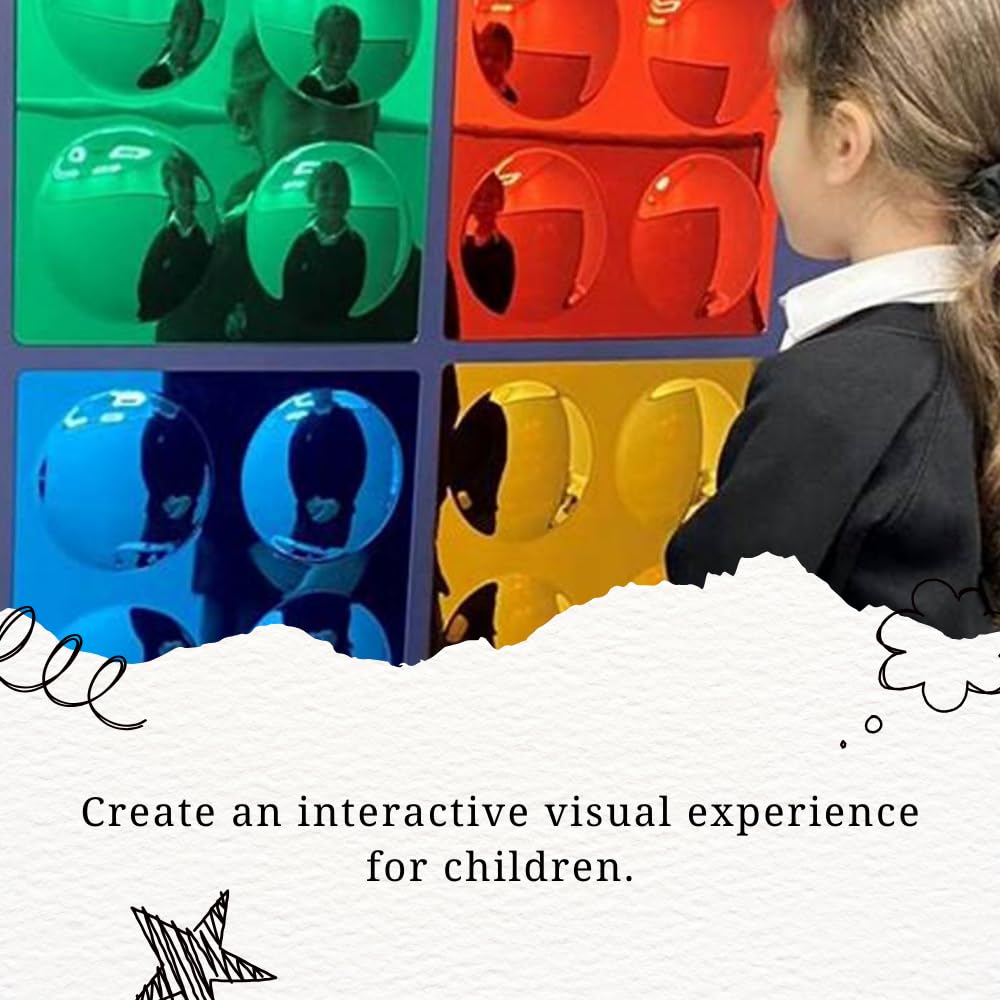 Playlearn Sensory Convex Coloured Bubble Mirror Set - 4pc Interactive Acrylic Mirror Panels for Kids 6