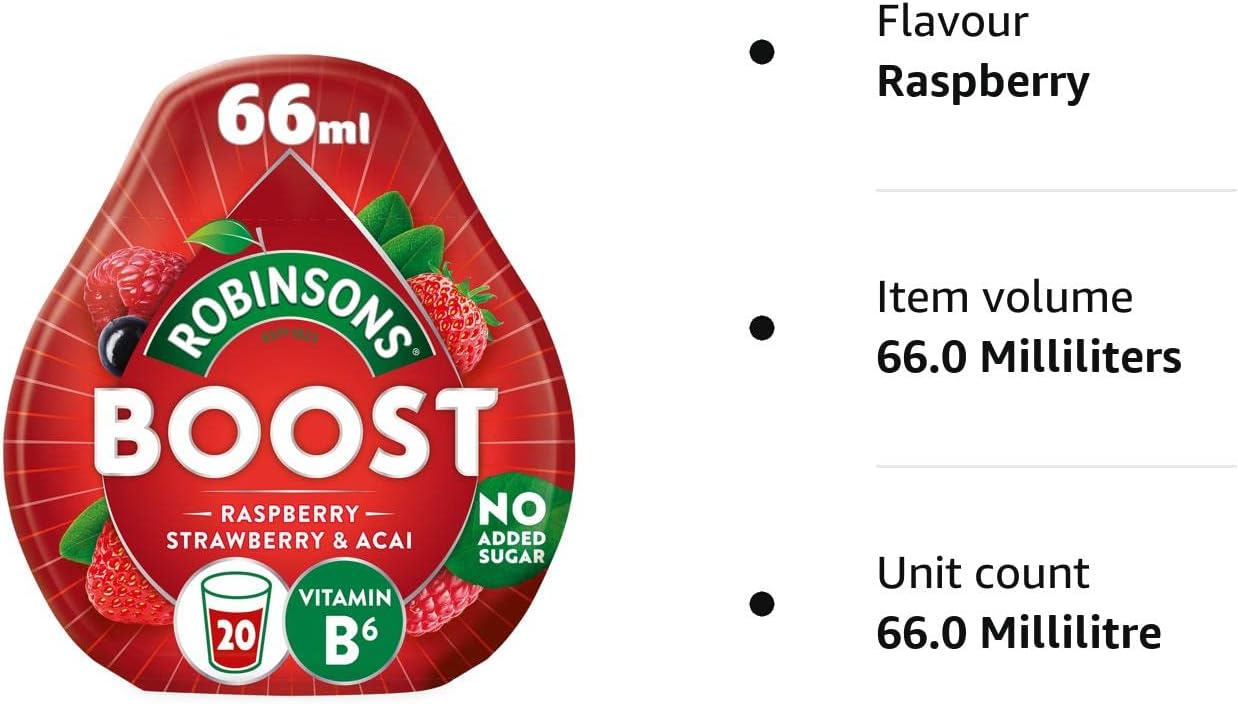 Robinsons Boost Benefit Drops Raspberry, Strawberry & Acai with Vitamin B6 – No Added Sugar Squash Concentrate
