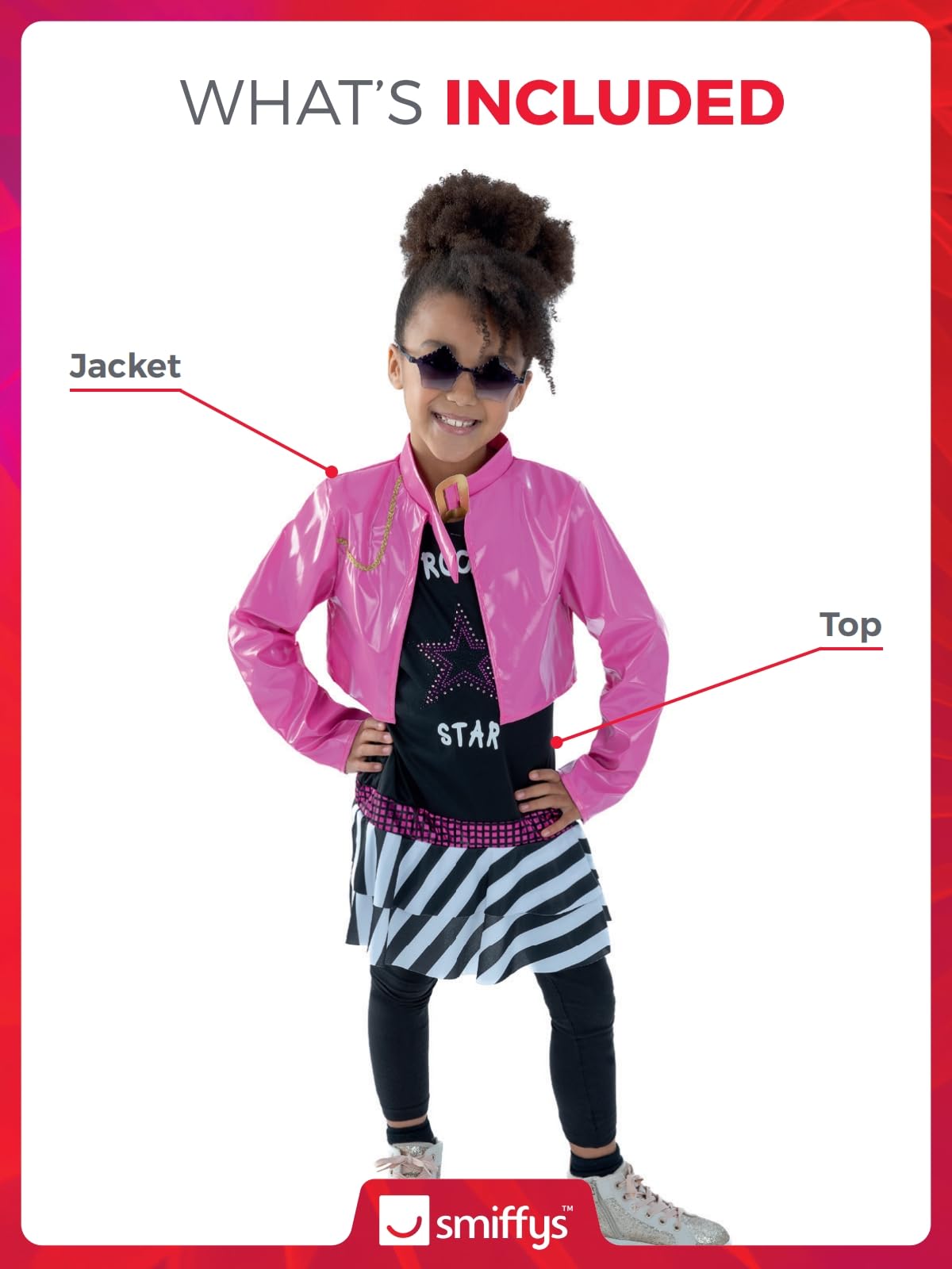 Smiffys Rockstar Glam Costume - Black with Top & Jacket, Ages 7-9