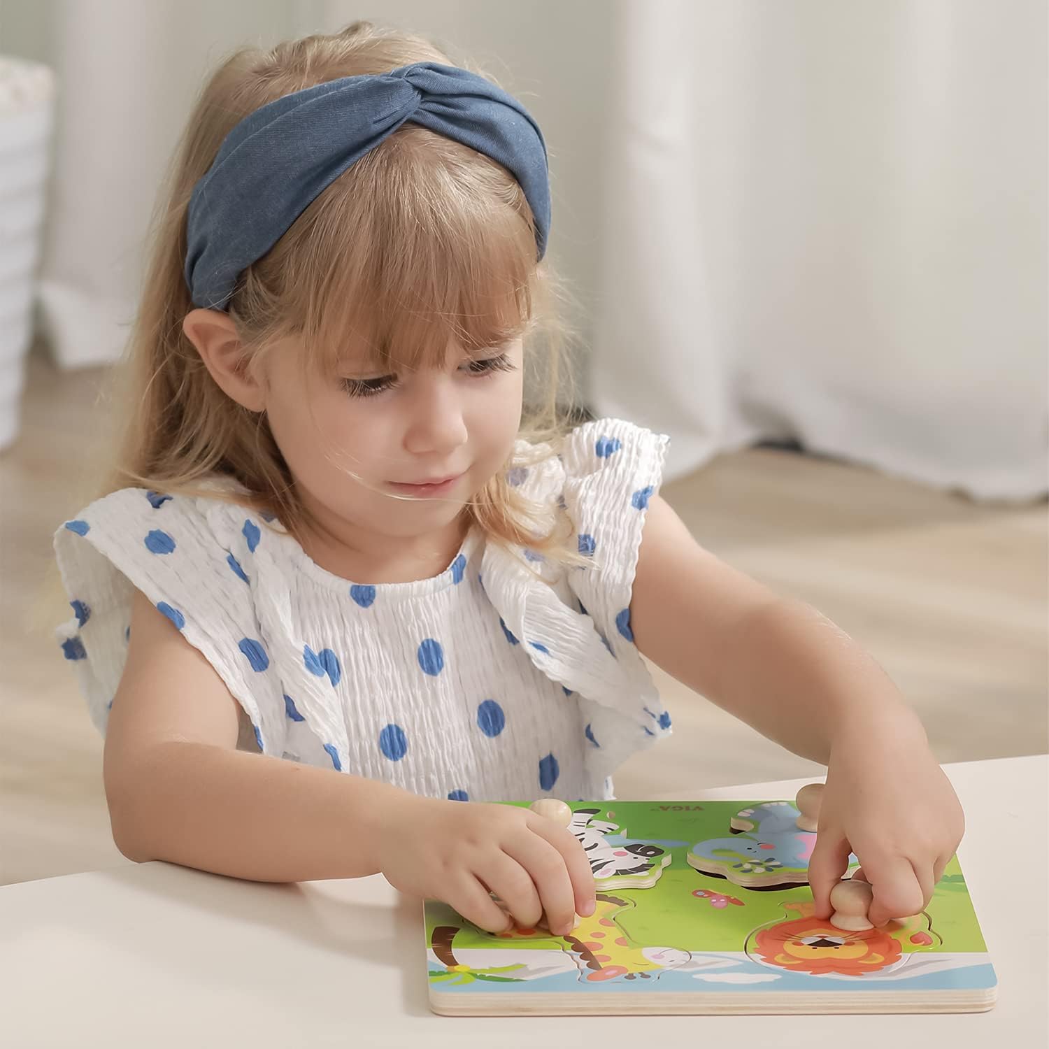 Viga Toys Big Wooden Knob Puzzle - Wild Animals Educational Toy for Toddlers