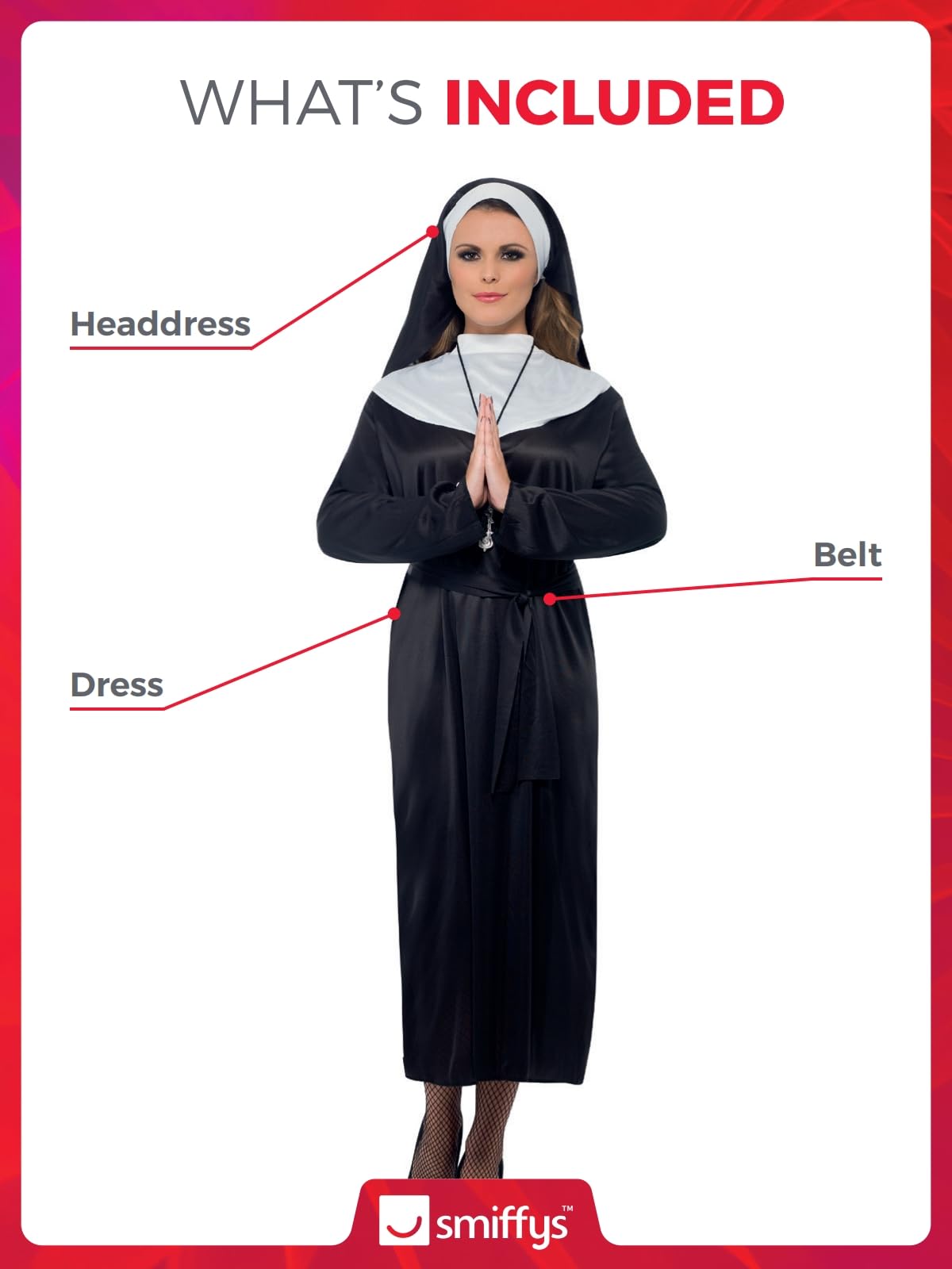 Smiffys Nun Costume, S - UK Size 08-10, Black 3