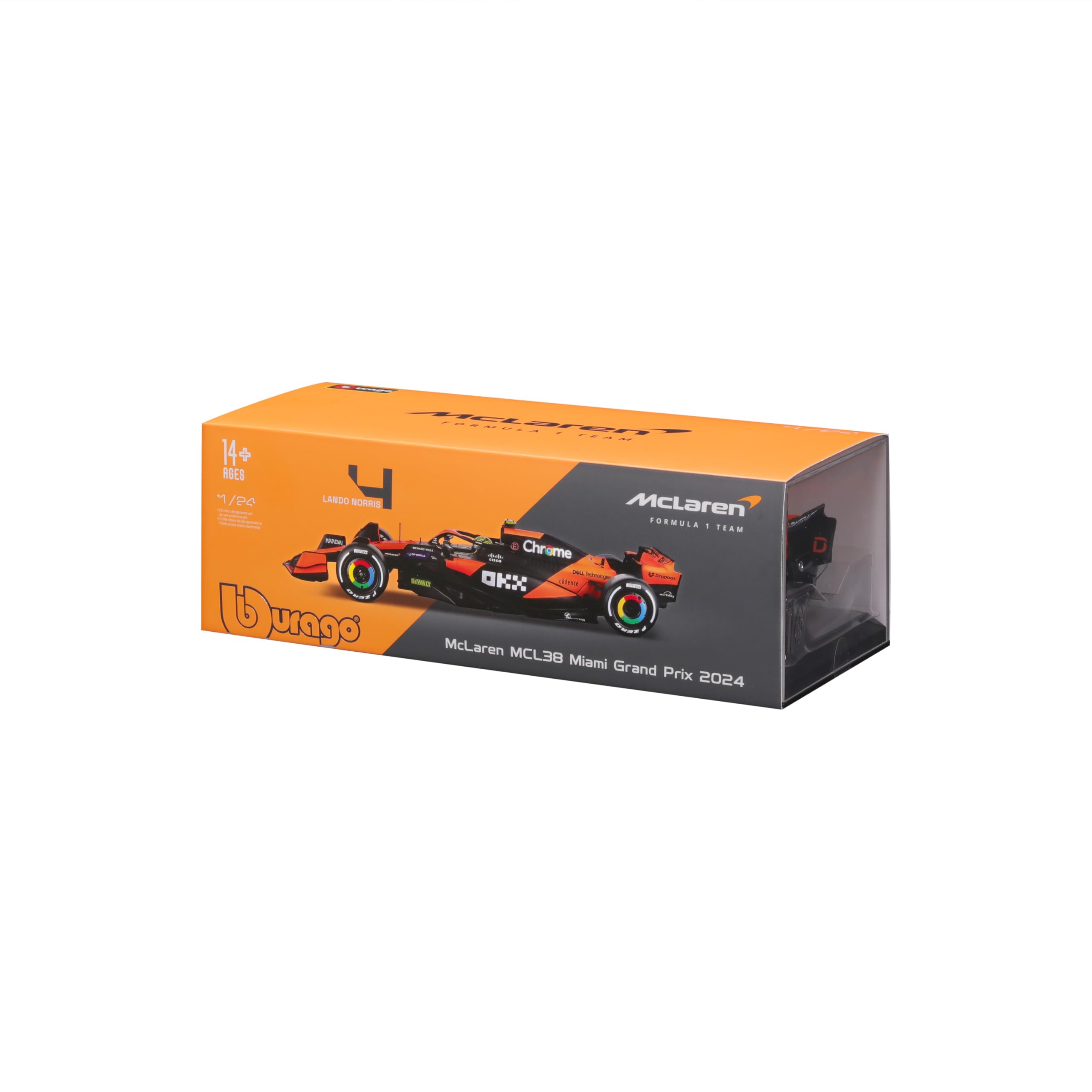 Bburago McLaren MCL38 F1 2024 Norris #4 with Helmet Diecast Model Car 1:24 Scale 8