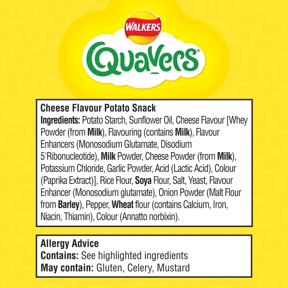 Walkers Quavers Cheese Multipack Snacks 6x16g 3