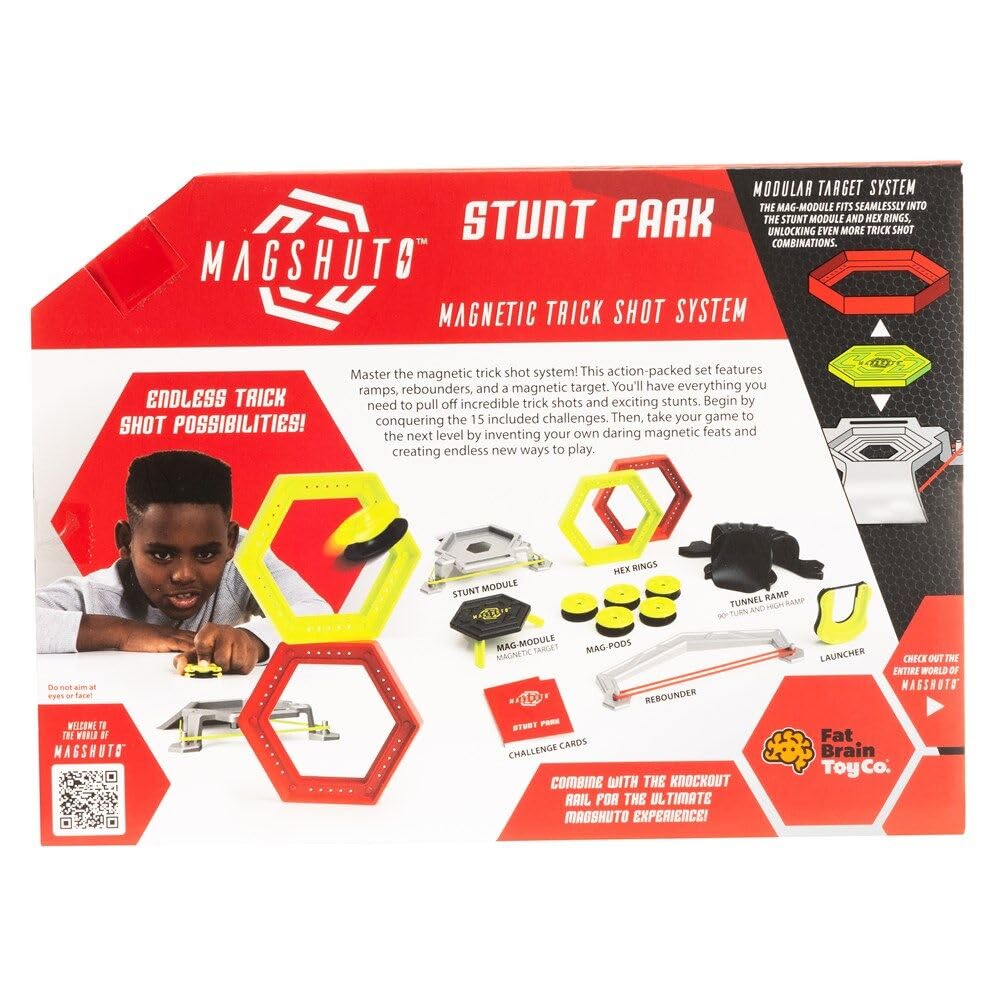 Fat Brain Toys Magshuto Stunt Park - Trick Shot Ramp Set with 15 Challenges for Ages 6-15 3
