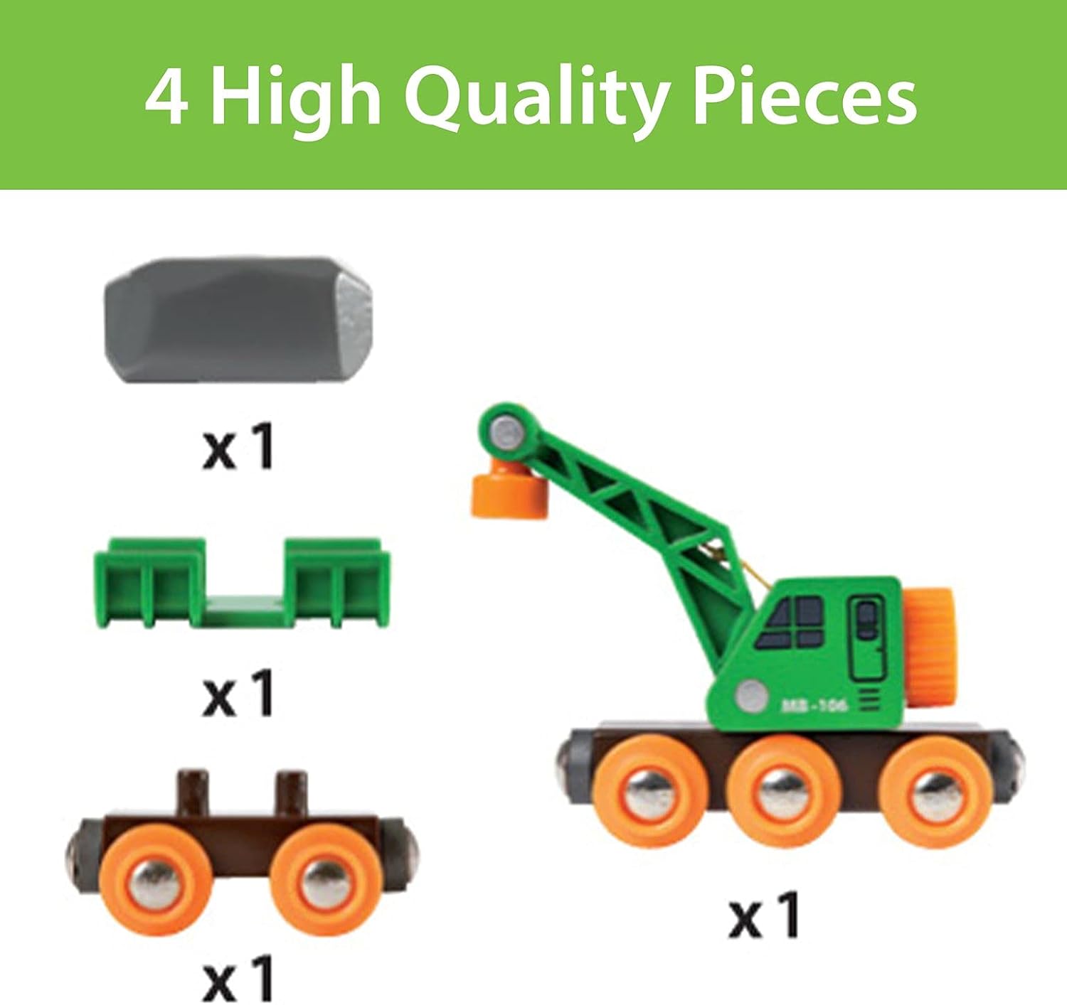 BRIO World Clever Crane Wagon - Wooden Construction Train Set Accessory for Kids 6