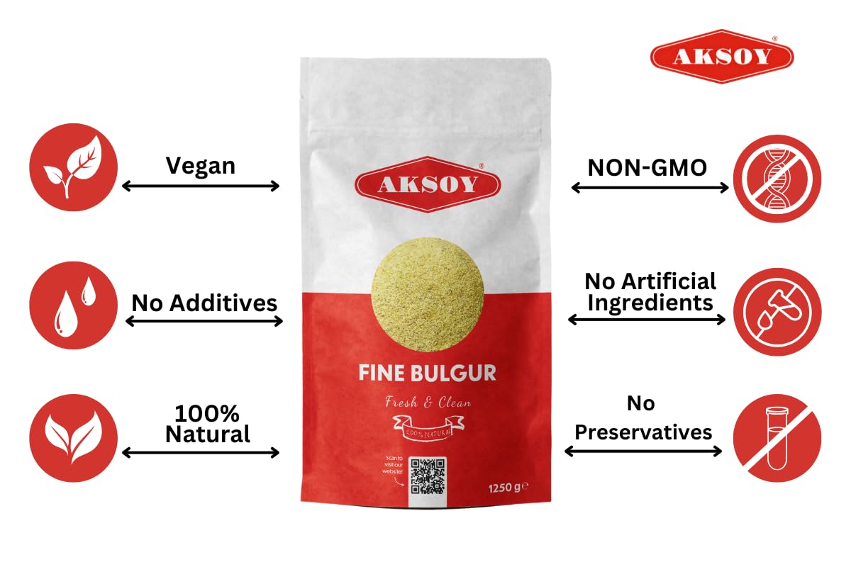 AKSOY Fine Bulgur Wheat - 1.25KG Pouch | Ideal for Salads & Meatballs | Vegan 8