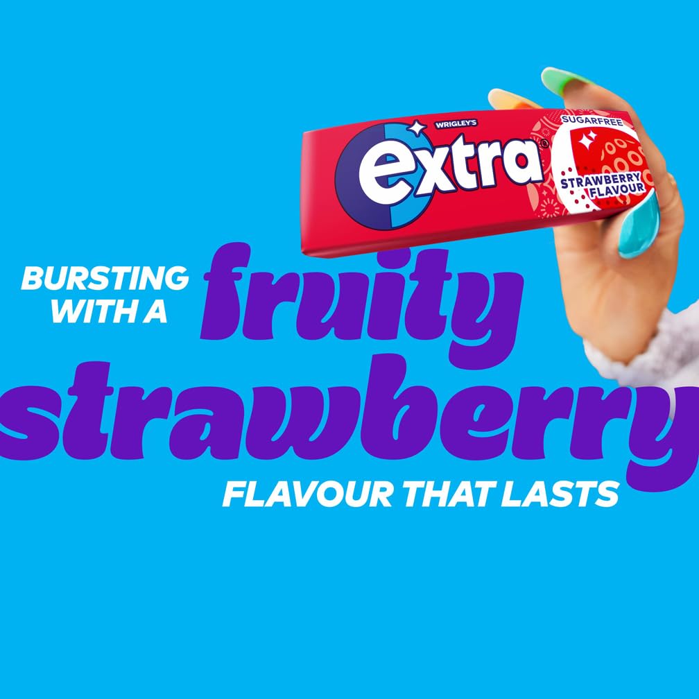 Wrigley's Extra Strawberry Flavour Sugar-Free Chewing Gum, 5 Packs of 10 Pieces 3