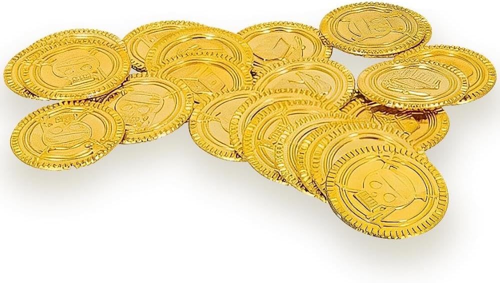 Gold Plastic Treasure Coins - Pack of 30 Pirate Party Favors for Games & Decor