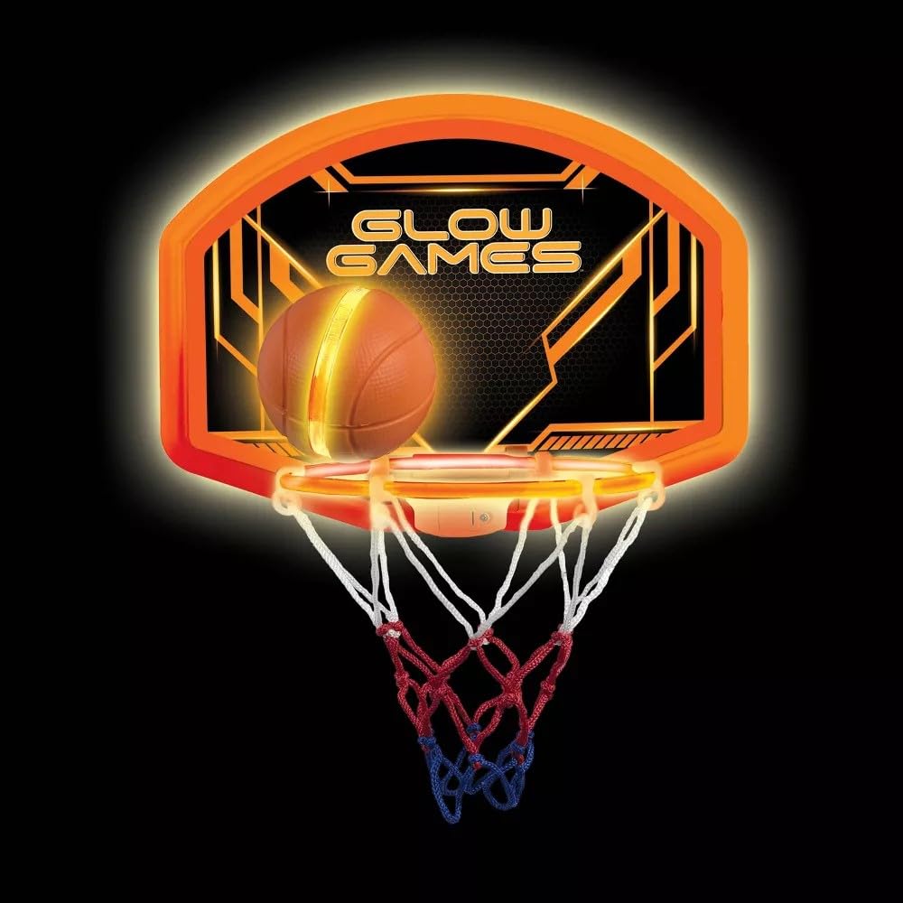 Glow Games Light-Up Basketball Hoop and Ball - LED Glow in the Dark, Flexible Rim, Over-the-Door, Ages 5+ 4