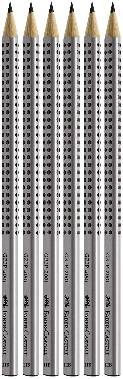 Faber-Castell Grip 2001 HB Pencils - Ergonomic Wood Casing, Break-Resistant Lead | Pack of 6