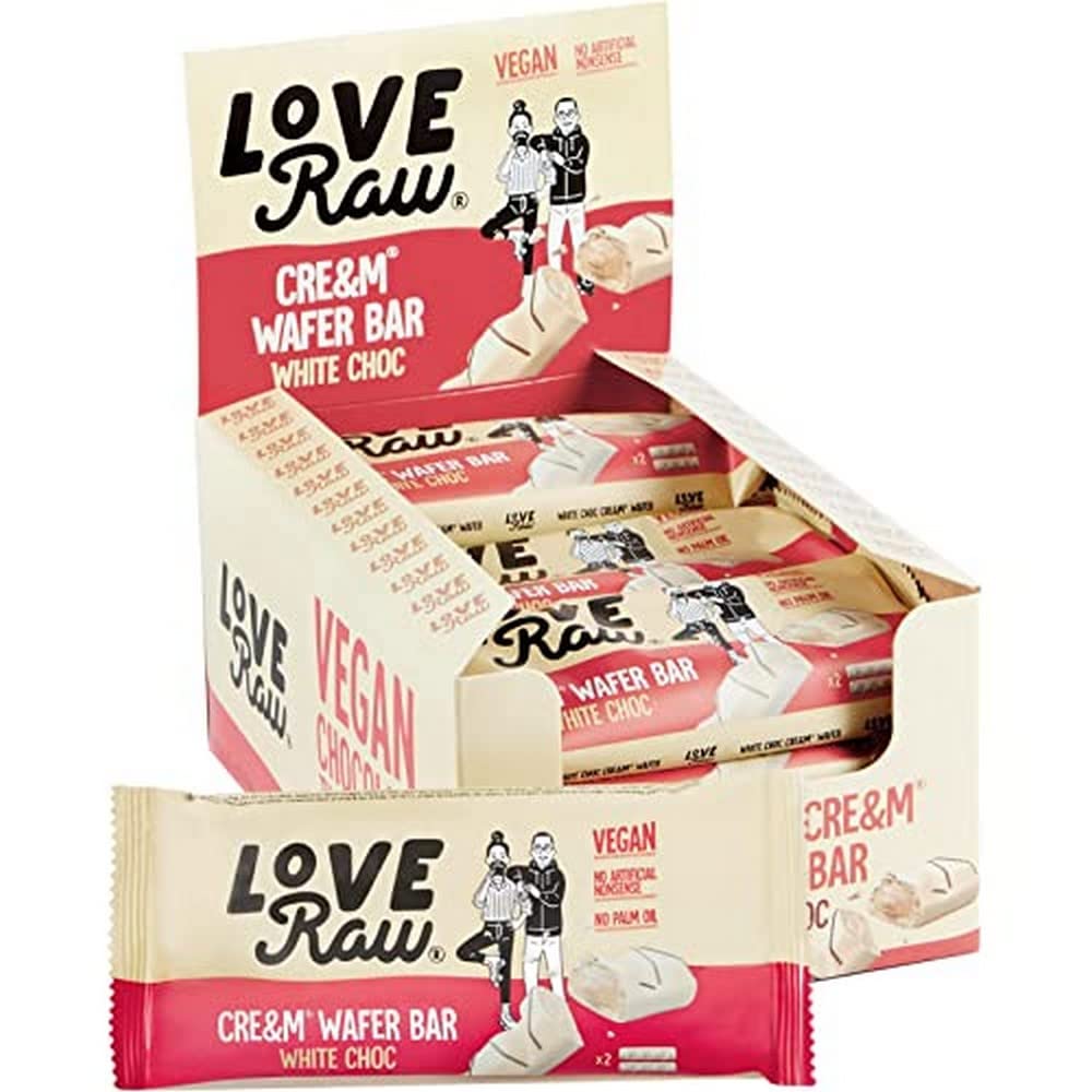 LoveRaw Cream Wafer Bars - Vegan Chocolate Bar, Dairy-Free, Palm Oil Free, No Refined Sugar, 45g