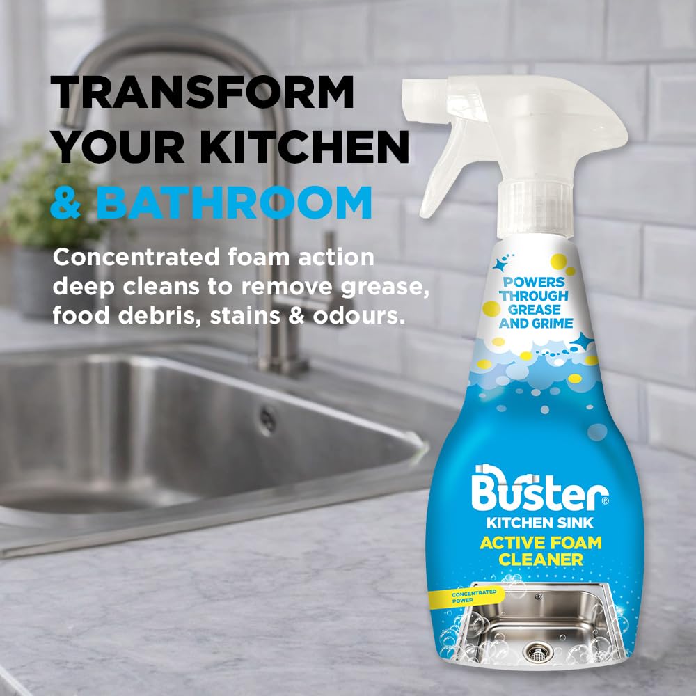 Buster Active Foam Kitchen and Bathroom Cleaner Spray - 2 x 500ml Twin Pack | Removes Limescale 5