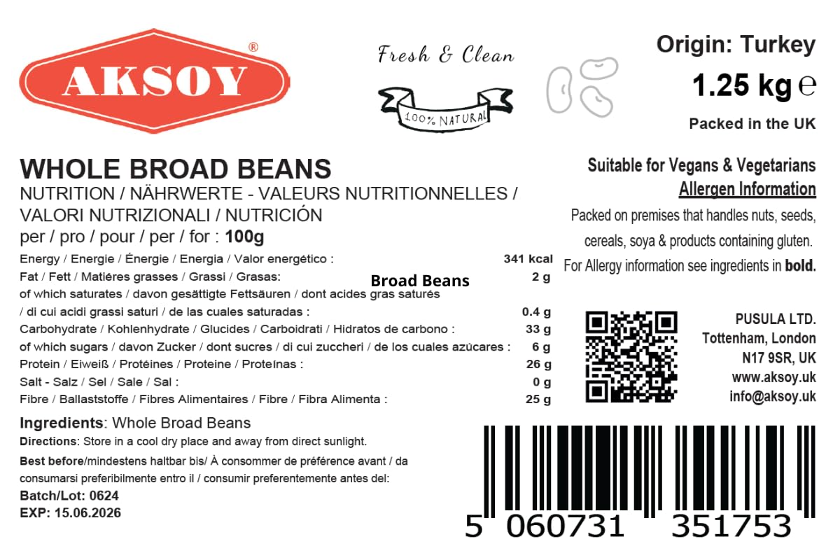 AKSOY Whole Broad Beans 1.25KG – Dried Legumes for Soups, Stews, Salads & Curries 16