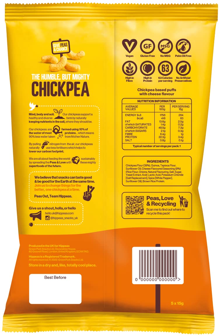 Hippeas Take It Cheesy Chickpea Puffs Vegan Crisps Multipack | 25 x 15g