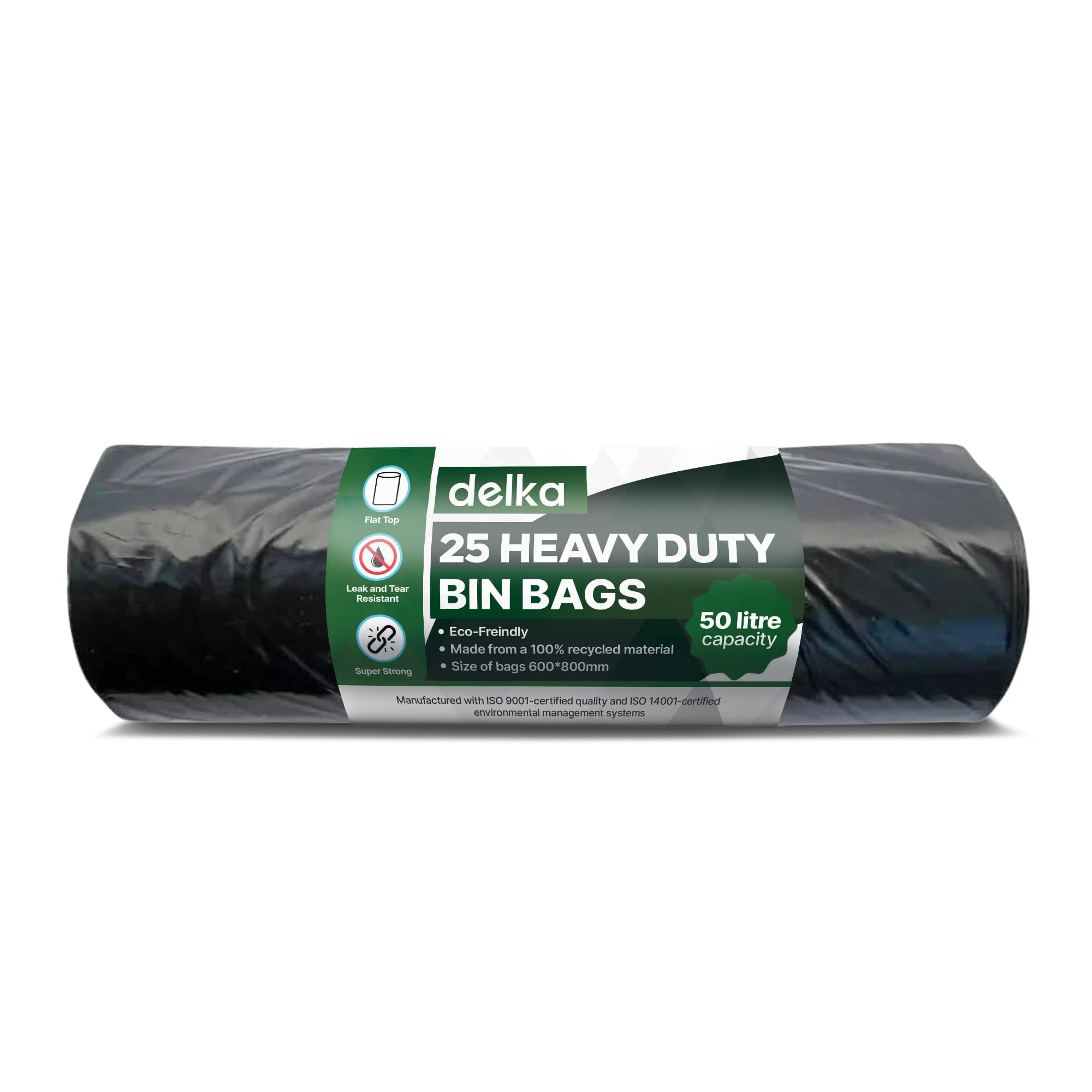 Delka Heavy Duty Black Bin Bags – 25 Micron Extra Strong Leak-Proof Garbage Liners – 25 Pack