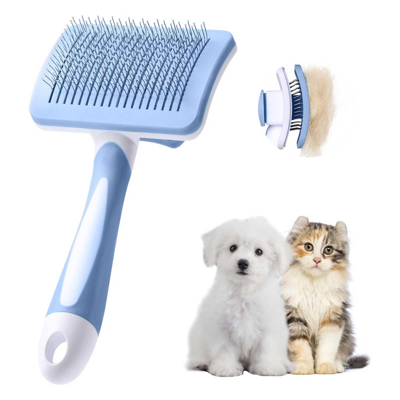 Vinabo Self-Cleaning Pet Brush for Dogs and Cats | Stainless Steel Bristles | Blue 1