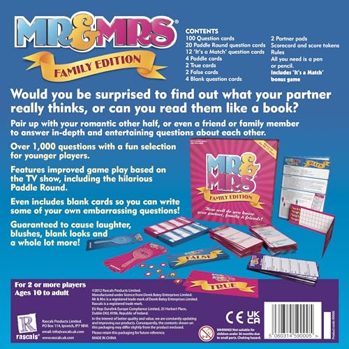 Rascals Mr & Mrs Family Edition Party Board Game for 2+ Players, Ages 10+, 30-Minute Play Time 3