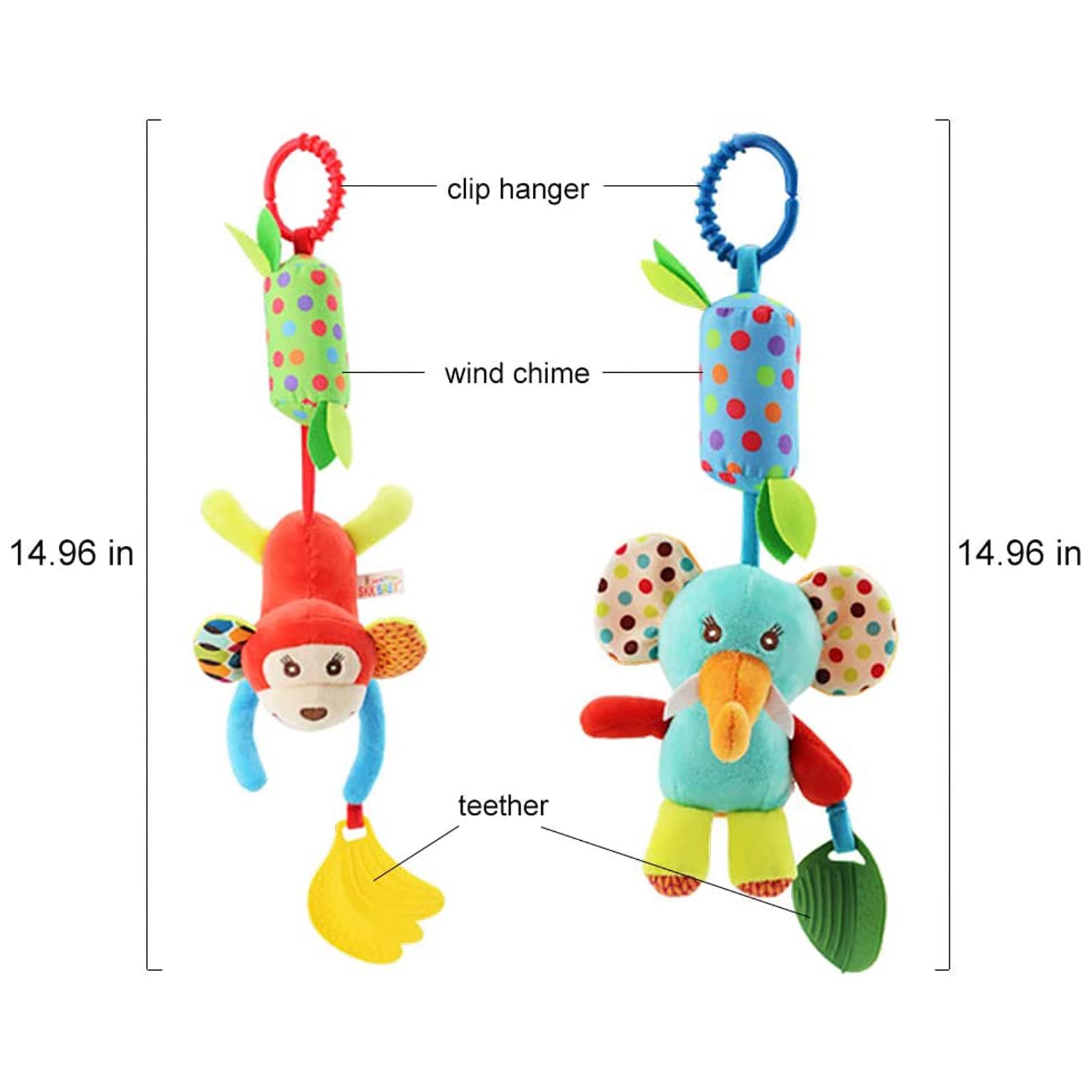 wohot 4-Pack Baby Stroller Hanging Toys - Animal Rattles with Teether for 2 Months to 3 Years