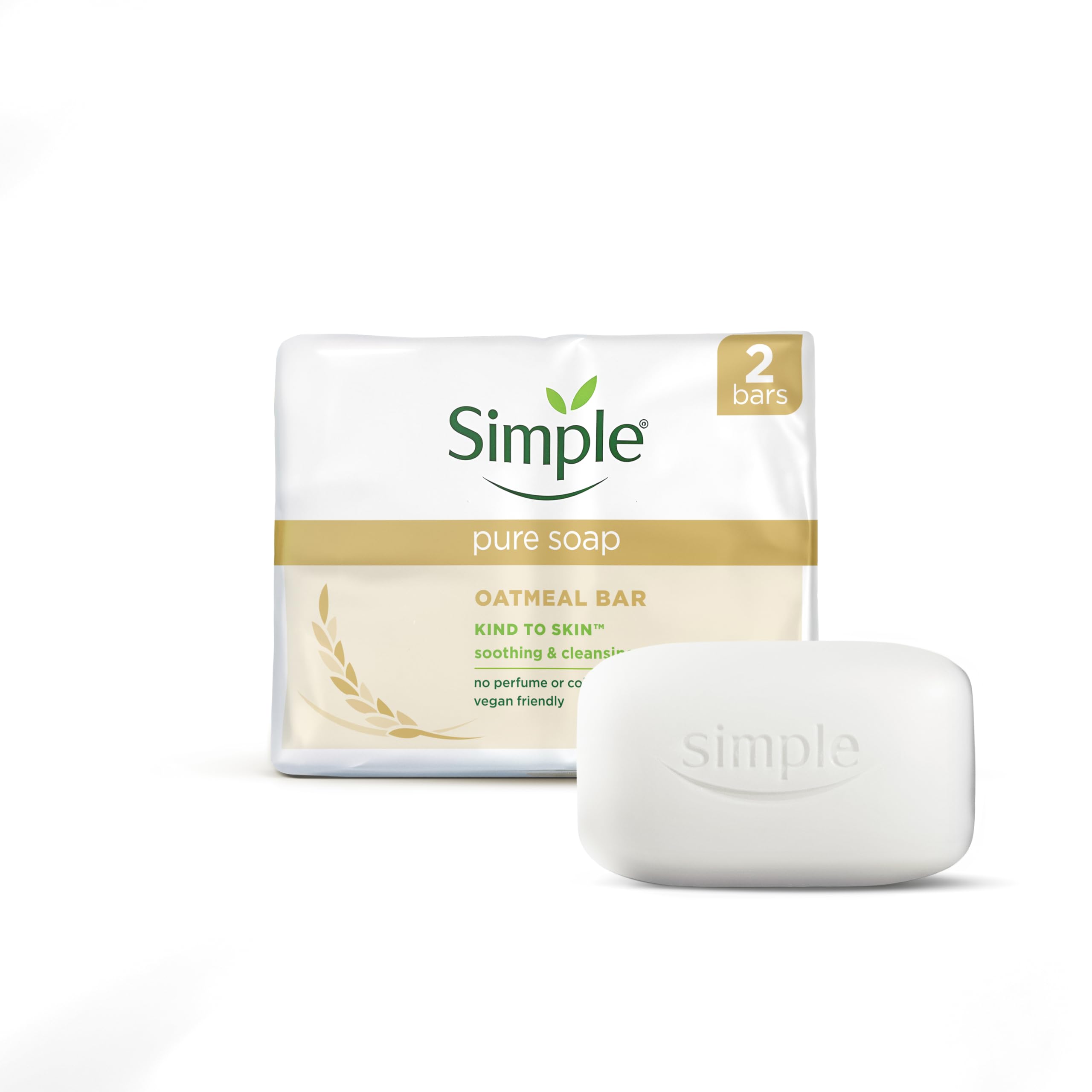 Simple Pure Soap Oatmeal Bar - Fragrance-Free, Gentle Cleansing for Sensitive Skin | 2 x 100g Bars 2