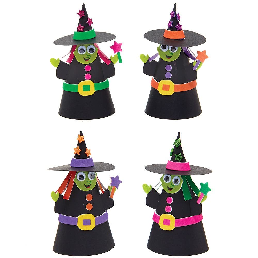Baker Ross FX175 Build a Wicked Witch Craft Kit - Pack of 4, Halloween Foam & Card Decoration Set