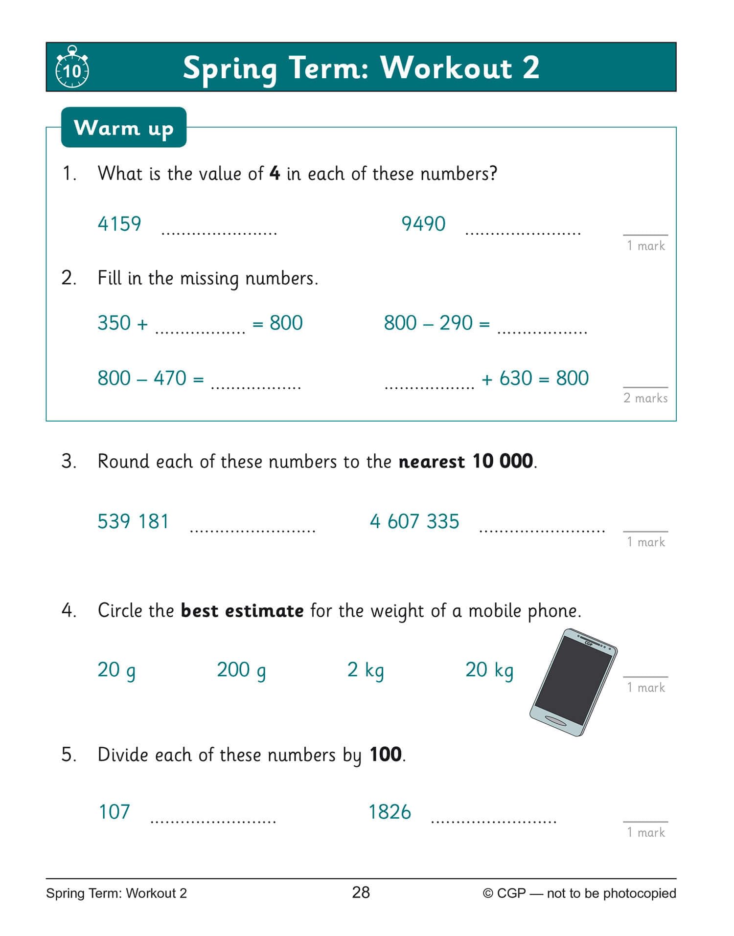 CGP KS2 Maths 10-Minute Weekly Workouts - Year 5 Study Aid | Paperback | English 4