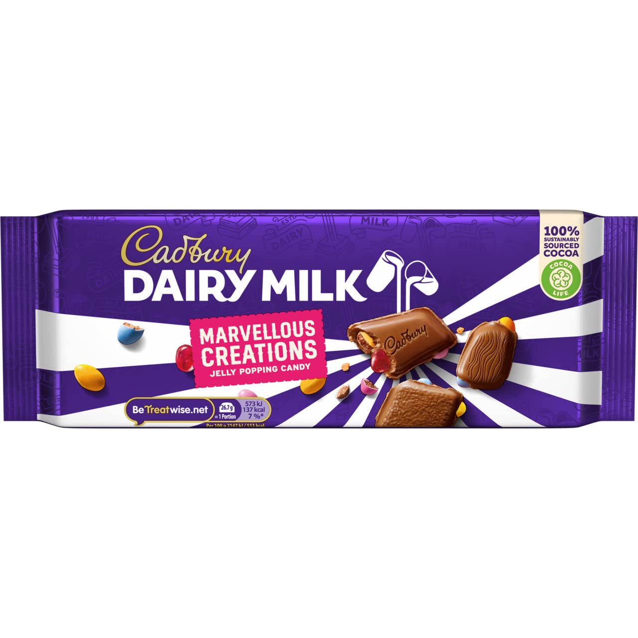 Cadbury Dairy Milk Marvellous Smashables - Jelly & Popping Candy Milk Chocolate Bar, 162g
