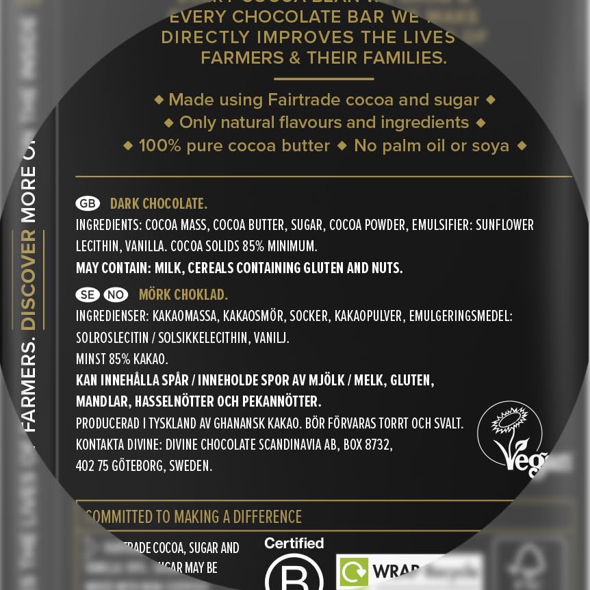 Divine - 85% Cocoa Dark Chocolate Bar (90 g, Pack of 15)