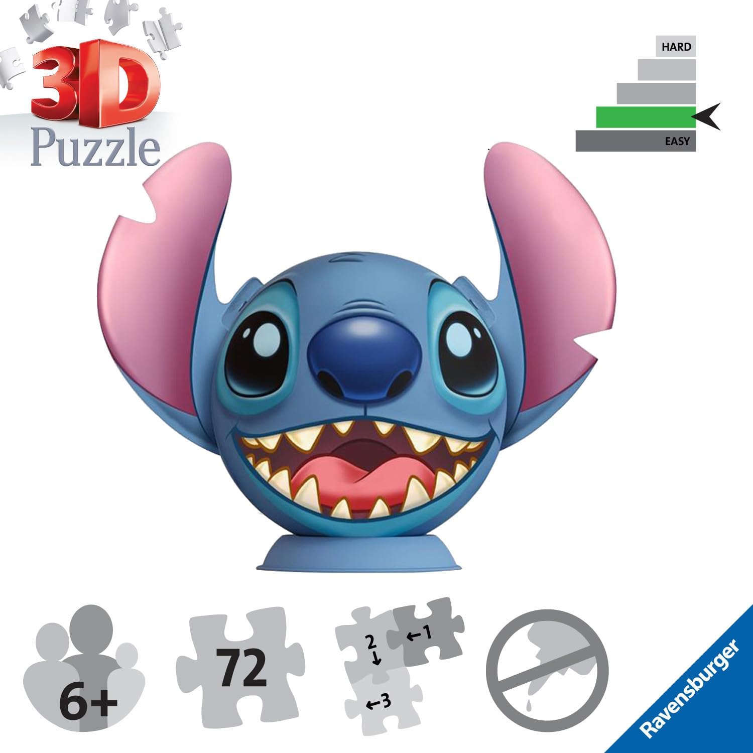 Ravensburger Disney Stitch 3D Jigsaw Puzzle with Ears - 72 Piece Plastic Puzzle Ball for Kids 4