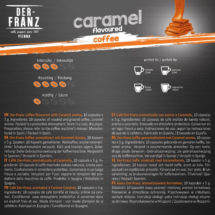 Der-Franz Caramel Flavored Coffee Capsules, 60 Count (6x10), Nespresso Compatible