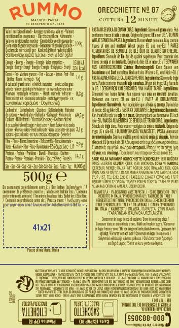 Rummo Orecchiette No.87 - Traditional Italian Ear-Shaped Pasta 500g