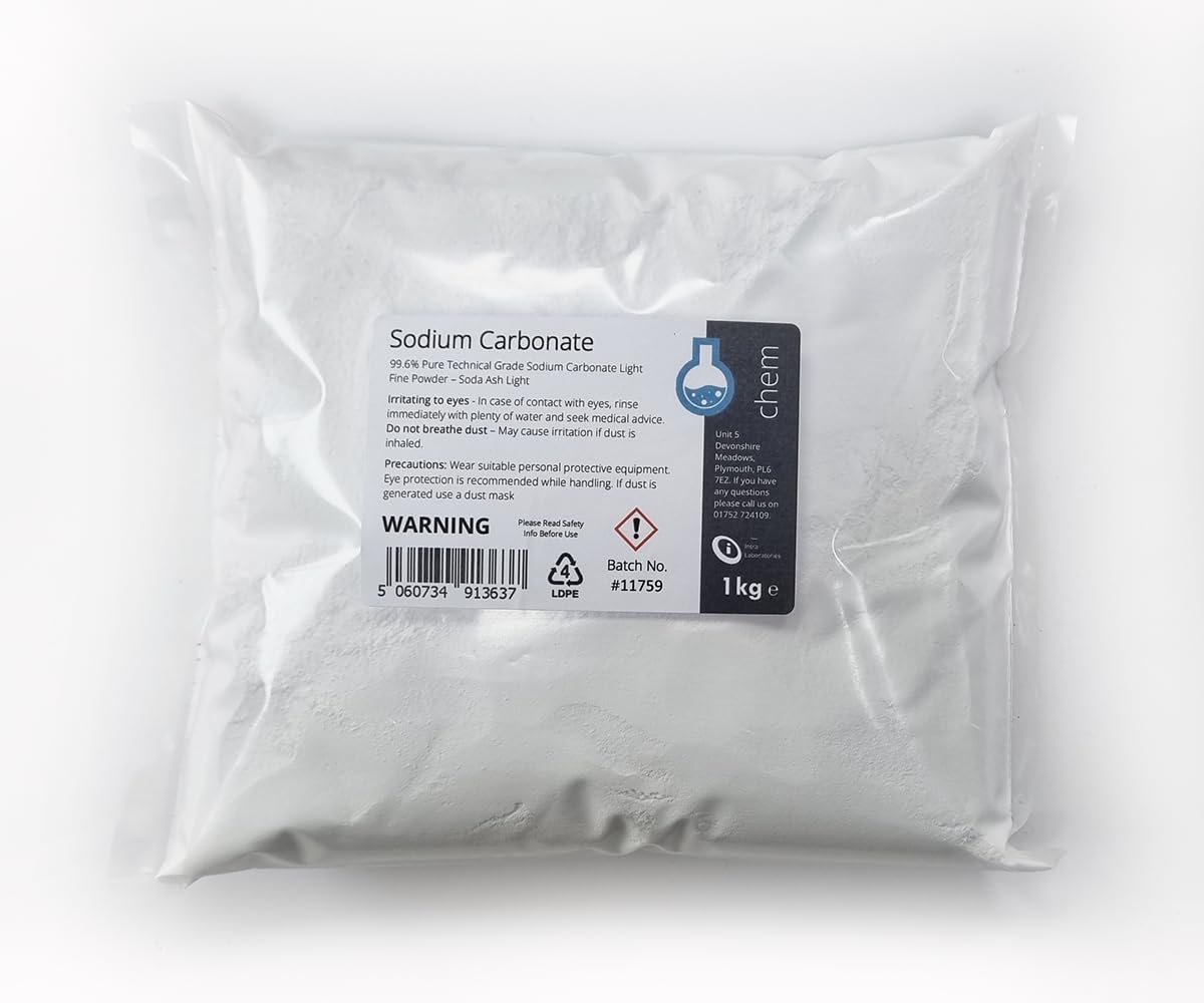 Intralabs - Sodium Carbonate Light Fine Powder 1kg - Soda Ash Light for Cleaning & Laundry
