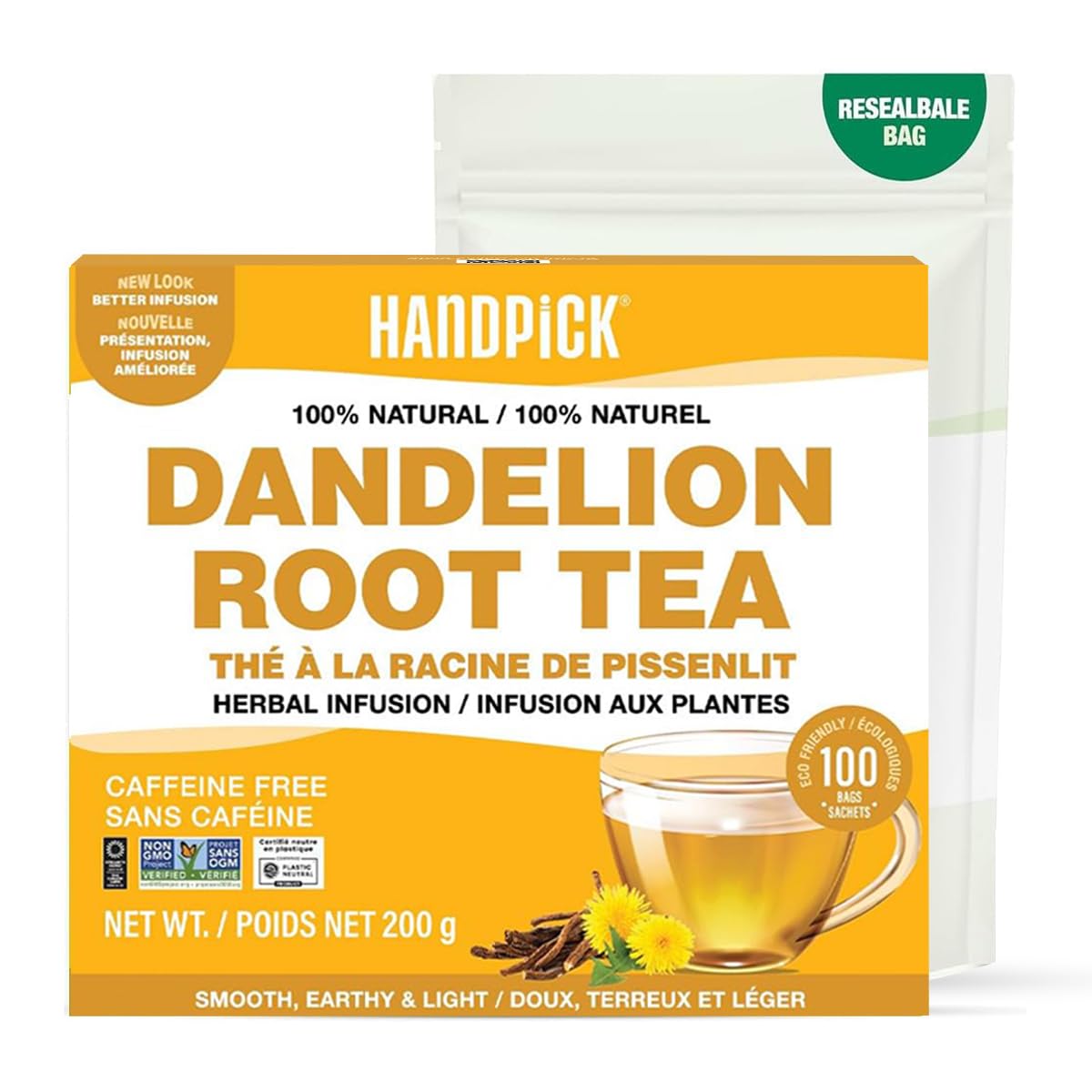 HANDPICK Dandelion Root & Leaf Tea Bags (100 Herbal Tea Bags) Caffeine-Free