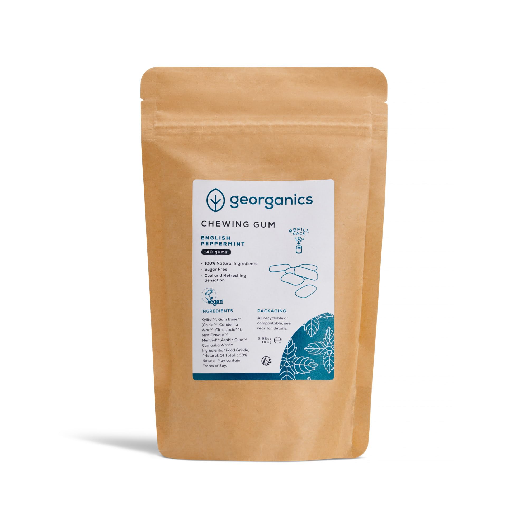 Georganics Peppermint Chewing Gum - 140 Pieces - Natural & Biodegradable