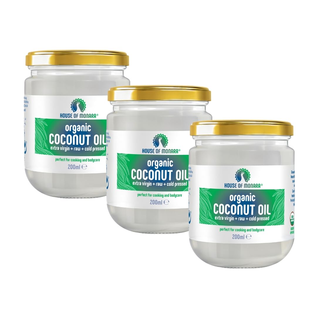 Monara Organic Extra Virgin Coconut Oil | Raw, Cold Pressed | 3 x 200ml (600ml Total)