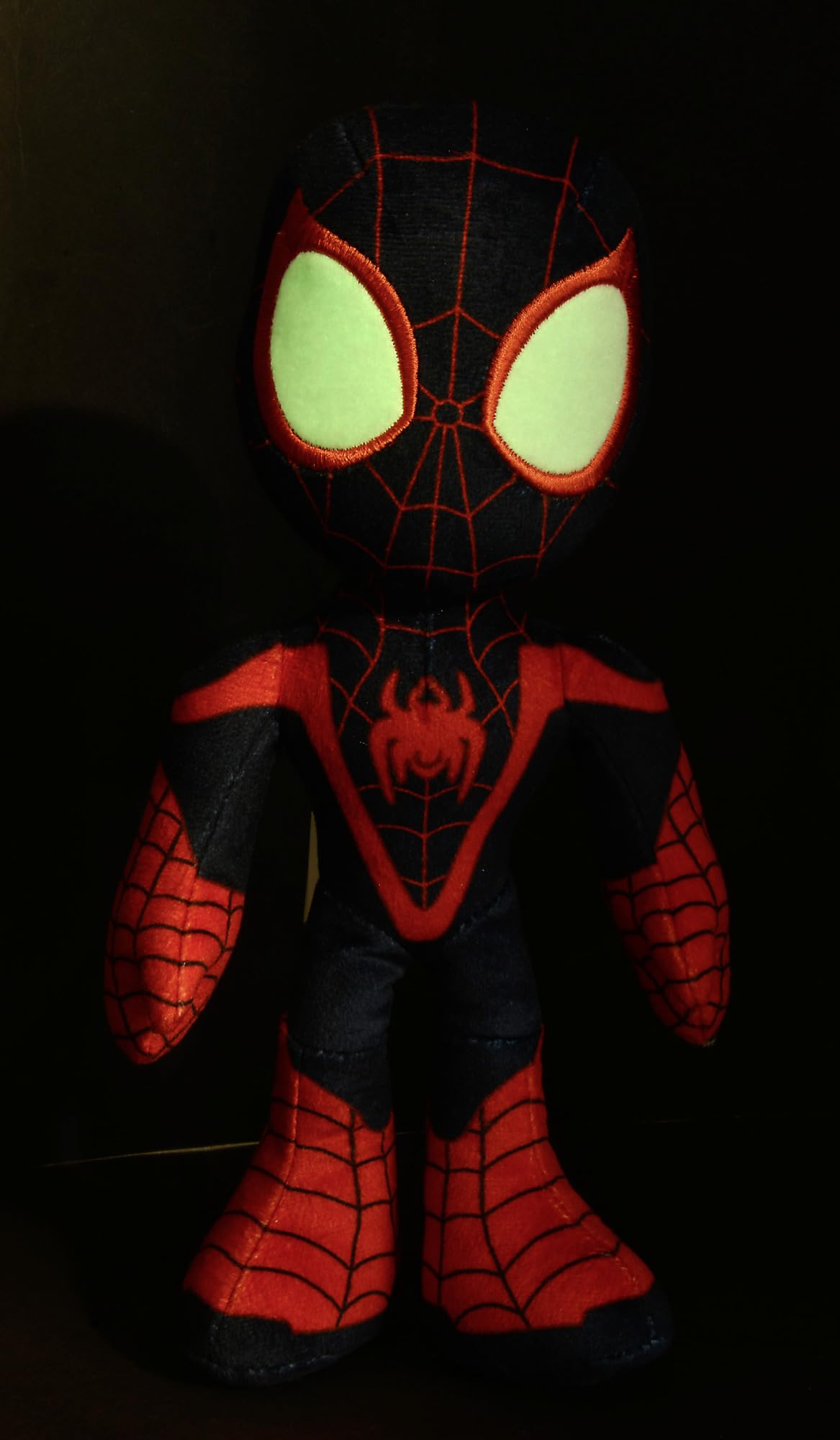 Disney 6315875812X12 25cm DAR Spiderverse Miles Morales Action Figure 25 cm Soft Toy with Glow in The Dark Eyes, One Size