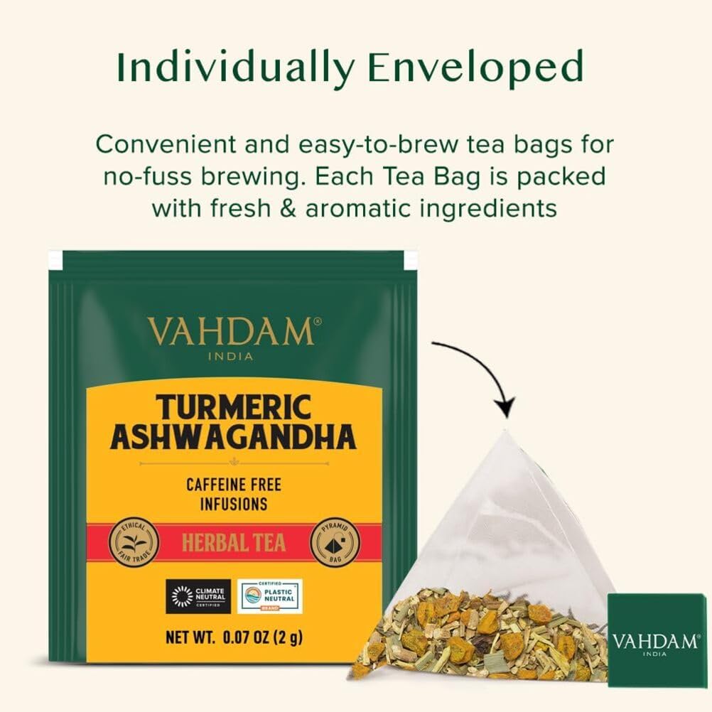 VAHDAM - Turmeric Ashwagandha Herbal Tea Bags (15 Count) 100% Pure Herbal Blend 4
